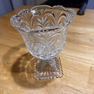 Intricate Clear Glass Pedestal Vase